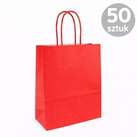 Torba papierowa czerwona 180×80×225 mm z uchwytem kraft 50 sztuk