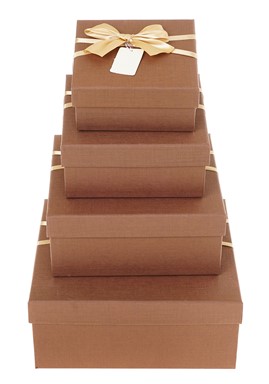Zestaw pudełek-kwadrat kokarda (4 szt.) Brązowe