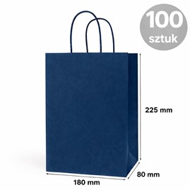 Torba papierowa kraft granatowa 180×80×225 mm z uchwytem 100 sztuk