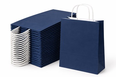 50 granatowych toreb papierowych prezentowych 240 × 100 × 320 mm, pojemność 7,5 l, papier 90 g/m², uchwyt ze sznurka papierowego