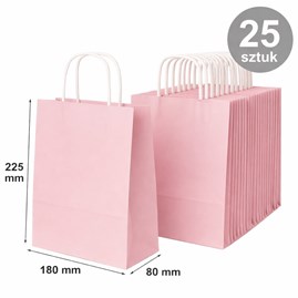 torba papierowa pastelowa różowa 180x80x225 mm 25 sztuk