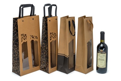 Torba ozdobna na butelkę, Z OKNEM, 95x91x385mm Ecru-Noir