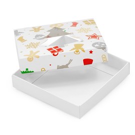 Pudełko świąteczne z oknem, choinka/prezenty 105x105x20mm