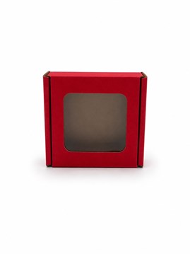 Czerwone pudełko ozdobne EKO z okienkiem 110x110x20mm, opakowanie prezentowe 10szt