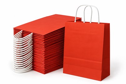 10 czerwonych toreb papierowych na prezenty świąteczne o wymiarach 240 × 100 × 320 mm, pojemność 7,5 l, papier 90 g/m², uchwyty skręcane