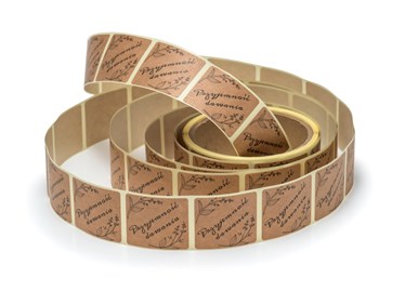 Naklejki Kraft 35x40mm Przyjemność dawania, 200szt. na rolce