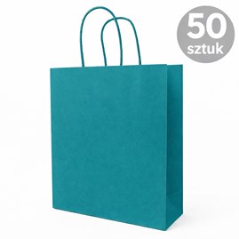 Torba papierowa kraft zielononiebieska 180×80×225 mm z uchwytem 50 sztuk