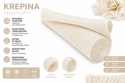 Krepina Włoska 180g Biała 50cm/250cm Gruba Bibuła Dekoracyjna Ozdobna