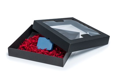 Pudełka karbowane czarne 290x300x50mm wieczkowe z oknem x10