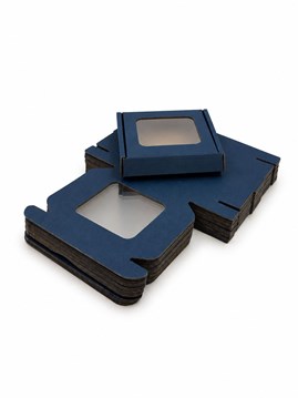Granatowe pudełko ozdobne EKO z okienkiem 110x110x20mm, 10szt, opakowanie prezentowe
