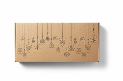 pudełko świąteczne geometria, karton fasonowy kraft, karton prezentowy święta, opakowanie z nadrukiem świątecznym, karton ozdobny kraft