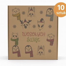 kartony świąteczne 10 sztuk, pudełka ZWIERZAKI WŚ, karton fasonowy święta, ozdobne kartony boże narodzenie, pudełka prezentowe kraft
