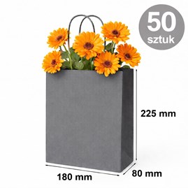 Szara torba papierowa kraft 180×80×225 mm z uchwytem 50 sztuk