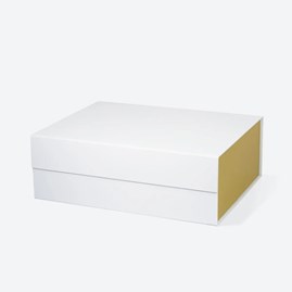 Białe pudełko magnetyczne A4 ze złotym wnętrzem 330×255×115 mm