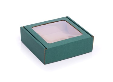 Zielone pudełko ozdobne z okienkiem 150x150x50mm, kartonowe opakowanie prezentowe