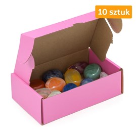 10 różowych kartonów wykrojnikowych, jeden otwarty, pokazujący wnętrze.