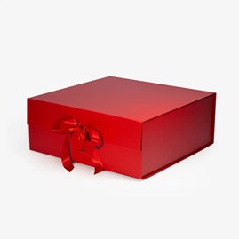 Duże czerwone pudełko magnetyczne premium ze wstążką 380×380×150 mm