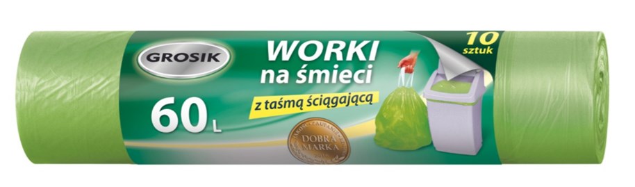 GR Worki HD zielone z taśmą 60l 10szt