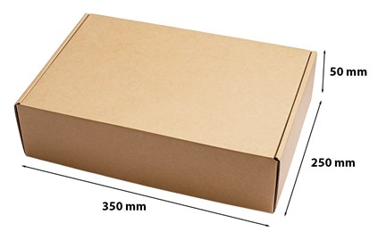 Brązowe pudełko wysyłkowe 350x250x50 mm z wieczkiem do estetycznego pakowania produktów