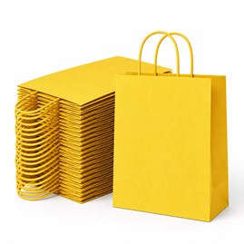 25 żółtych toreb papierowych prezentowych 230 × 120 × 300 mm z białym poddrukiem wewnętrznym, papier 90 g/m²