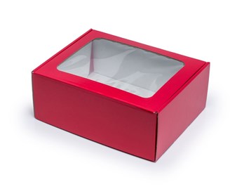 Pudełko ozdobne Czerwone 250x200x100mm fasonowe F427 z oknem