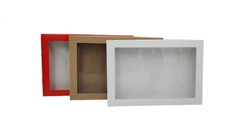 Pudełko ozdobne czerwone 200x120x20mm z oknem