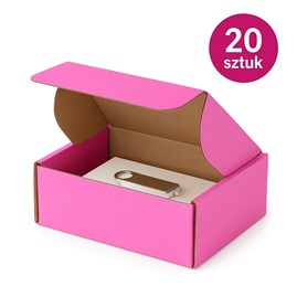 20 sztuk różowych kartonów wykrojnikowych, ustawionych w kilku rzędach.