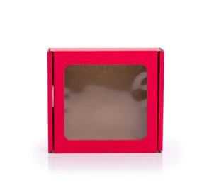 Czerwone pudełko ozdobne EKO z okienkiem 150x150x50mm na prezent 1szt