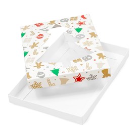 Pudełko ozdobne z okienkiem-choinką, prezenty 220x150x20mm