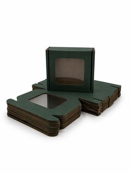 Zielone pudełko ozdobne EKO z okienkiem 110x110x20mm, opakowanie prezentowe 10szt