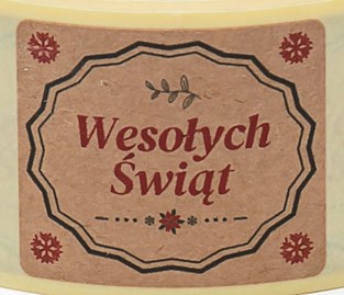Naklejki bożonarodzeniowe Kraft 35x40mm Wesołych Świąt, x200