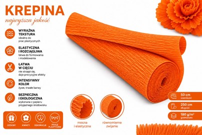 Krepina Włoska 180g Pomarańczowa 50×250 cm Profesjonalna Bibuła Dekoracyjna
