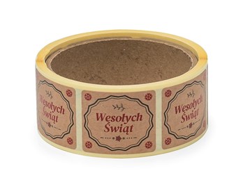 Naklejki bożonarodzeniowe Kraft 35x40mm Wesołych Świąt, x200