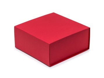 Czerwone pudełko z magnetycznym zamknięciem 330x330x150 mm – eleganckie i pojemne opakowanie