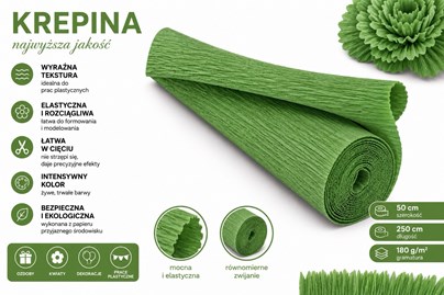 Krepina Włoska 180g Zielona Butelkowa 50×250 cm Profesjonalna Bibuła Dekoracyjna