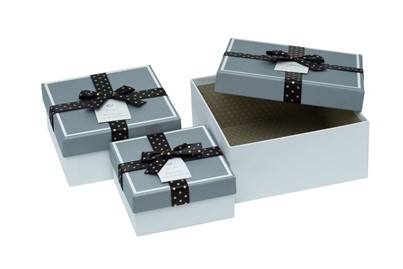 Zestaw Pudełek kwadrat White stripe Grey  (3 szt)