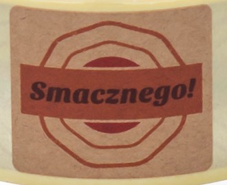 Naklejki papierowe Kraft 35x40mm Smacznego, 200szt. na rolce