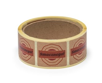 Naklejki papierowe Kraft 35x40mm Smacznego, 200szt. na rolce