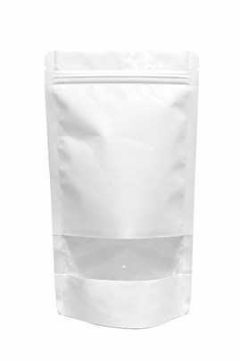 Doypack 1000 ml biały kraft z dużym okienkiem i zamknięciem ZIP