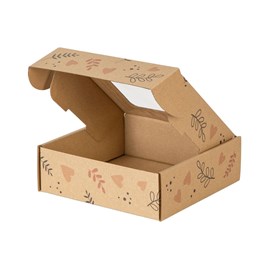Pudełko ozdobne EKO Serca i liście 150x150x50mm z oknem