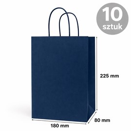 Torba papierowa kraft granatowa 180×80×225 mm z uchwytem 10 sztuk