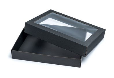 Pudełko prezentowe karbowane czarne 450x350x70mm z oknem
