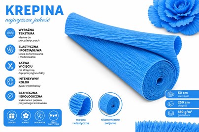 Krepina Włoska 180g Niebieska 50×250 cm Profesjonalna Bibuła Dekoracyjna