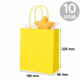 Torba papierowa żółta 180×80×225 mm z uchwytem kraft 10 sztuk