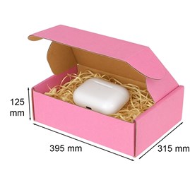 Różowy karton wykrojnikowy o wymiarach 395x315x125 mm do pakowania średnich produktów
