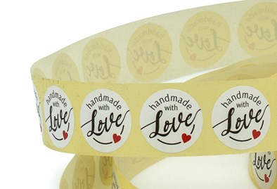 Naklejki Handmade with Love (wzór 5) okrągłe Białe