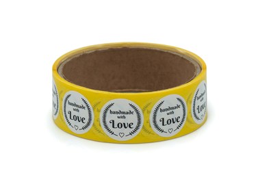 Naklejki Handmade with Love (wzór 6) okrągłe Białe