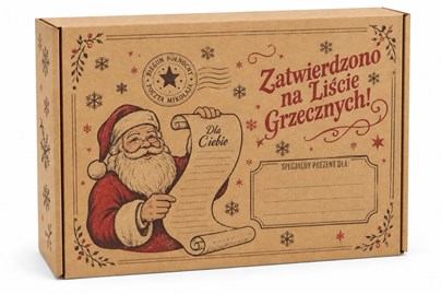 Pudełko świąteczne FEFCO 427 330 × 250 × 100 mm wzór Mikołaj lista grzecznych