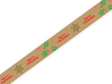 Taśma Świąteczna Papierowa Merry Christmas +Śnieżki 48mm/50m