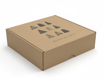 Karton świąteczny kraftowy z nadrukiem choinek, pudełko prezentowe i wysyłkowe.